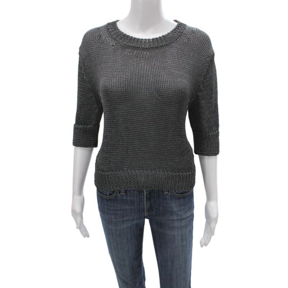 Massimo Dutti Womens Pullover Sweater Gray 3/4 Sleeve Round Neck Size S